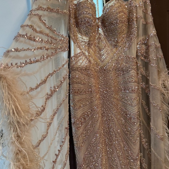 Elegant Long Sleeve Sequin Gown in Rose Gold - Picture 3 of 5